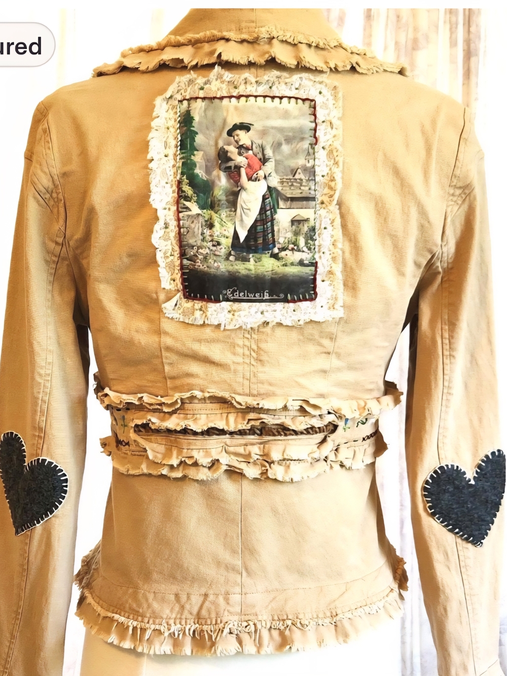 Women's Trachten Wear Ruffled Jean Jacket with Hand Embroidery